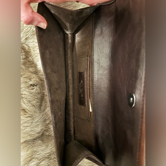 Authentic YSL Calf Hair Brown Leather Clutch Bag Yves Saint Laurent - Picture 6 of 15